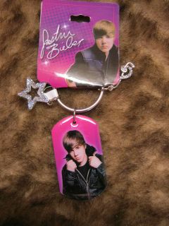 new Justin Bieber dog tag photo key chain Pop star teen idol pop 