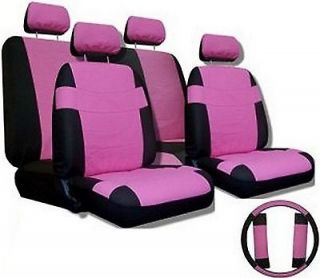 PINK BLACK Car Seat Covers SET w/ Steering Wheel Cover & Belt Shoulder 