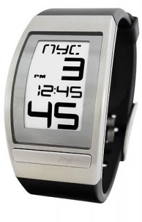   World Time Curved E Ink Watch with Black Polyurethane Band WC01