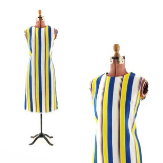   60s Candy Stripe Mini MOD Scooter Summer SHIFT Abstract Pop DRESS L