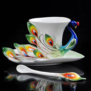   Green Peacock Porcelain Coffee Mate Set/Tea Set 1Cup/1Saucer/1​Spoon