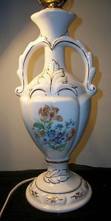 Vintage Porcelain Ceramic Guilded Urn Table Lamp Handpaint​ed Floral 