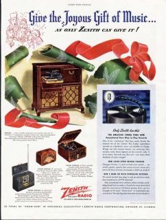 ZENITH RADIO   PHONOGRAPH AD   1946   Portable & Console