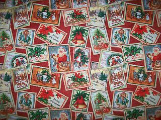 GORGEOUS CHRISTMAS POSTAGE STAMPS BY ELIZABETH BROWN COTTON FABRIC 