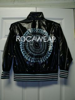 ROCA WEAR Logo Embellished Womens Ladies Girls Black Patent Jacket 