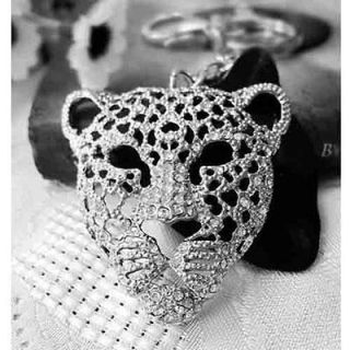 Silver Leopard Head Decoration Key Chain with Crystal