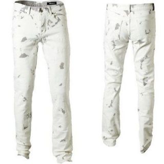   Slim Denim Krew Levi Pants White Casual Jeans Print Wash Acid Splash