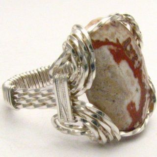 Wire Wrap Rosetta Picture Stone 925 Silver Ring   Any Size