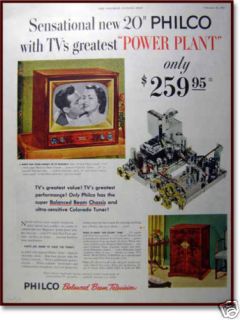 1952 Philco TV set power balanced beam television AD