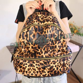 Leopard Print Backpack Girl Faux Leather Rucksack Satchel School Bag 