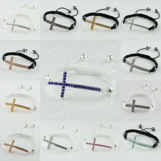 HOT NEW CRYSTAL CROSS CURVED SIDE WAYS CONNECTOR MACRAME ADJUST 