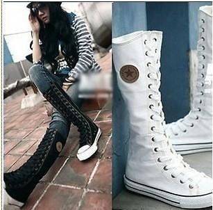 Women Girl Canvas Punk Rock Gothic Zipper Lace Up Boots Shoes Sneaker 