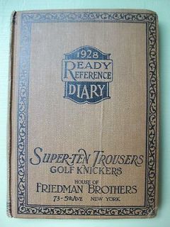   DIARY BOOK ~ SUPER TEN TROUSERS GOLF KNICKERS FRIEDMAN BROS NYC