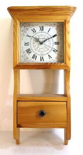   COUNTRY STYLE 25.75 TALL LIGHT OAK QUARTZ WALL CLOCK WITH DRAWER