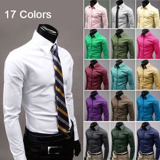   Casual Slim Fit Stylish Solid Color Dress Shirts 17 Color 5 Size