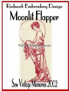 Redwork Hand Embroidery Pattern Moonlit Flapper