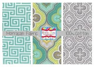 MORRACAN Quilting FABRIC 100% Cotton Gray, Aqua, Lime, White
