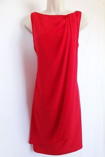 Ralph Lauren Red Silky Sleeveless Drape Front Cocktail Dress Womens 10 