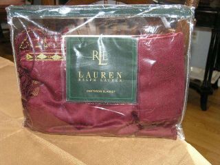 New Polo Ralph Lauren Village Mews Burgundy Wool Throw Blanket NWT