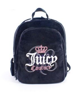 Juicy Couture Black Crown Crest Logo Backpack Bookbag New