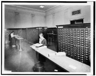 Three women working,Main Reading Room card catalog,tables,Library 