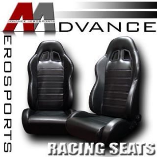 Latest Design 2pc SP Style V2 JDM Blk PVC Leather Racing Bucket Seats 
