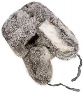 Rabbit fur Russian ushanka winter hat. Gray. Trapper Bomber EarFlaps