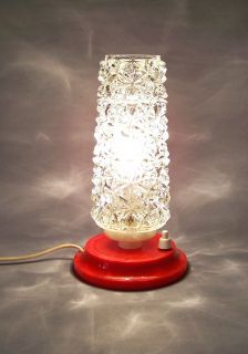 VINTAGE 1960s GLASS SHADE TABLE DESK LAMP IN RED ROTE TISCH LAMPE 