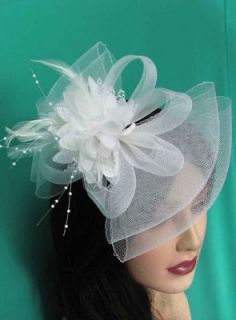 Fascinator Hat Bow Shape Party Hair Clip Great For Wedding White