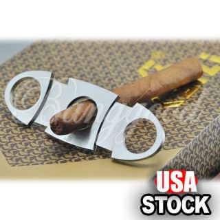 Silver Stainless Steel Pocket Cigar Cutter Knife Scissors Double 