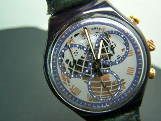   MADE SWATCH IRONY CHRONO LEATHER STRAP WORLD DIAL 22 JEWELS MOVEMENT