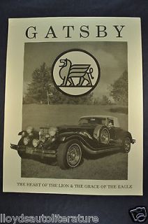 1980 1981 Gatsby Cabriolet Replica Kit Car Sales Brochure Sheet Mint 