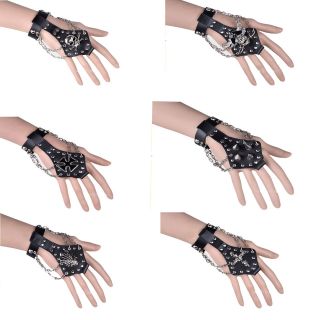 New Punk Gothic Rock Cool Leather Bracelet Wristband Ring 6 Styles 