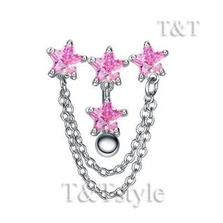 Reverse Pink CZ Star Chandelier Dangle Belly Bar Ring BL506B