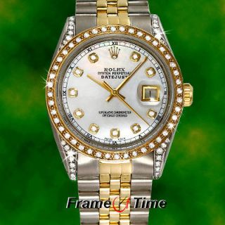 Rolex Datejust Mens Gold & Steel Two Tone Diamond Pearl White Face 