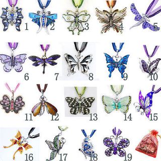   Butterfly Long Charms Necklace Chains Rhinestone Alloy Enamel+Free Bag