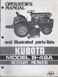 KUBOTA TRACTOR B 48A ROTARY MOWER OPERATORS & PARTS MANUAL