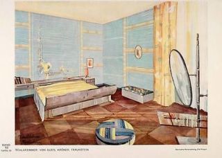 1932 Art Deco Bedroom Furniture Room Bed Mirror Print   ORIGINAL
