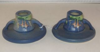 Roseville Pottery Blue Fuschia Candle Holders 1132 2