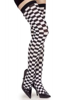 Checkered Thigh High Stockings black white print dance legs adult 