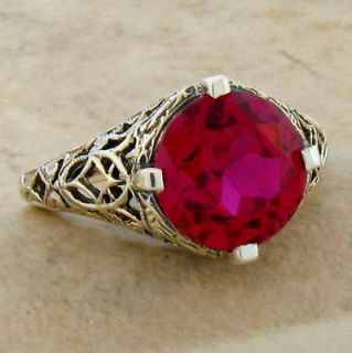 CARAT RUBY ANTIQUE DECO STYLE .925 STERLING SILVER FILIGREE RING 