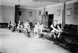 Columbia Univ. Squad at rowing machines Vintage Black & White 