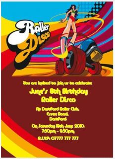 Personalised roller skate disco party invitations A42