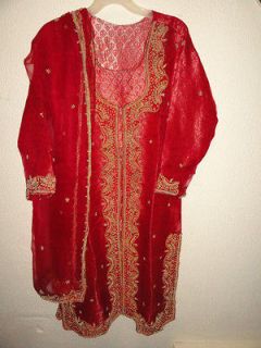 pc Embroidery Red Salwar Kameez suit sz M.