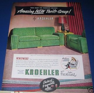 1949 Kroehler Living Room couch/sofa chair furniture Ad
