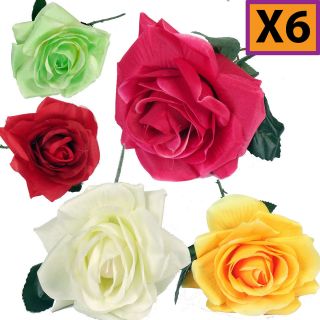   WHOLESALE Artificial Open Silk Roses 5 Colours With Long Stem, Leaf