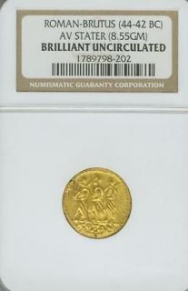 Brutus . 44 42 BC Ancient Roman Gold Stater coin . NGC