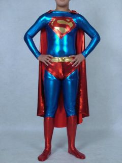 lycra spandex zentai superhero costume metallic blue superman S XXL