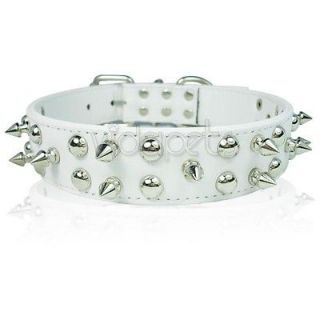 14 18 White Leather Spiked studded Dog Collar Mediem Fashion collar