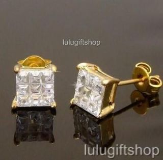   SQUARE SPECIAL CUTTING CUBIC ZIRCONIA CZ HIP HOP MENS STUD EARRINGS